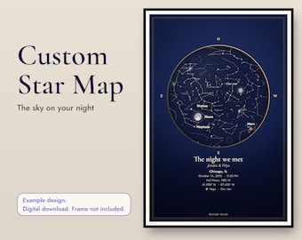 Mapa estelar "La noche que nos conocimos", lámina personalizada del cielo nocturno, regalo personalizado para aniversario o primera cita (descarga digital).