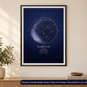 Landscape view of the star map poster mockup on a wall. Frame not included.
