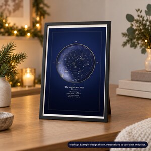 Black-framed star map print in a holiday room setting. Props not included.