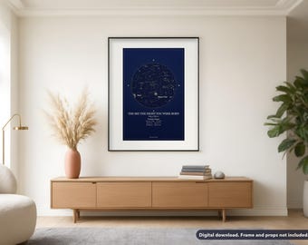 Individuell gestalteter Sternenkartendruck, Der Himmel, unter dem du geboren wurdest, Personalisiertes Geburtstagsgeschenk (Digitaler Download)