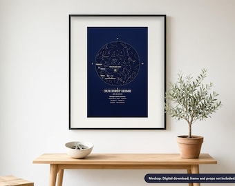 Custom New Home Star Map Print, Closing Day or Housewarming Gift, Night Sky by Date (Digital Download)