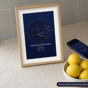 Star map print in a framed room scene, example design (mockup)