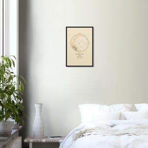 Mockup of the framed 12x18 star map print on a bedroom wall beside a window. Room props not included.
