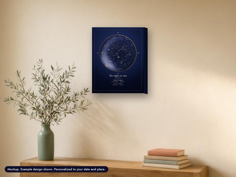 Canvas star map print, Midnight Atlas look, 11 x 14 in, example design (mockup)