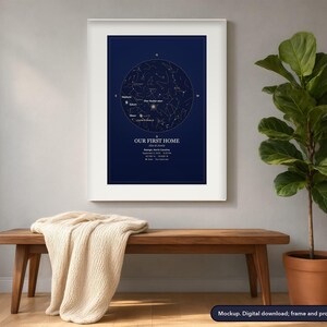 Star map print in a framed scene, example design (mockup)