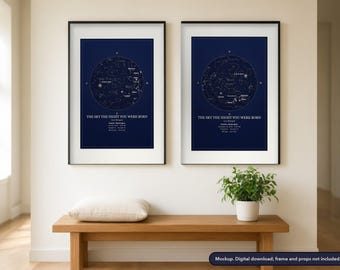 Custom Star Map Set of 2, Matching Night Sky Prints for Couples, Two Dates Two Skies, Personalized Anniversary Gift (Digital Download)