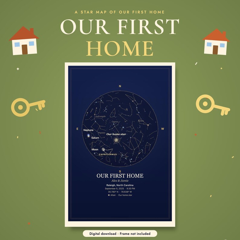 Star map poster, example design with names, date and place (digital download)