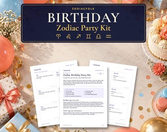Jogo de Aniversário do Zodíaco para Imprimir, 12 Cartões de Perguntas e Respostas, Cartões de Lugar e 30 Cartelas de Bingo, Formato Carta e A4 (PDF)