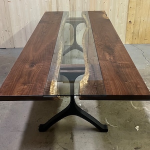 Walnut and glass dining table