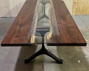 Walnut and glass dining table