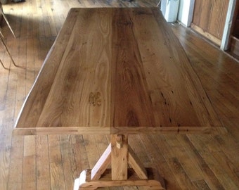 Live edge chestnut x-base trestle table