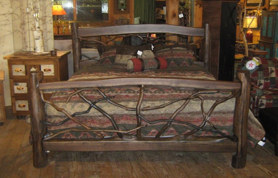 King size Rustic, Hand Crafted Bed Made With Reclaimed Wood and Mountain Laurel
