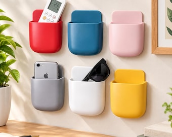 Wall Mounted Storage Box | Remote Control Holder | Phone Charging Organizer | Punch Free Wall Pocket | ABS Storage Rack