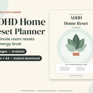 ADHD Home Reset Planner Printable, Undated Cleaning Checklists by Energy Level, 5 Minute Room Resets, Letter and A4 PDF