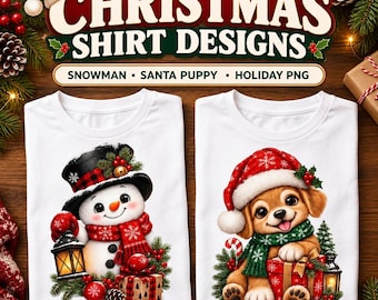 Camiseta navideña PNG, Camiseta de muñeco de nieve, Cachorro navideño PNG, Diseño de camiseta navideña, Lindo diseño navideño, Camiseta de invierno, Sublimación PNG,