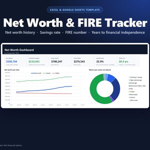 Net Worth & FIRE Tracker Spreadsheet, Financial Independence Calculator (Excel/Google Sheets)