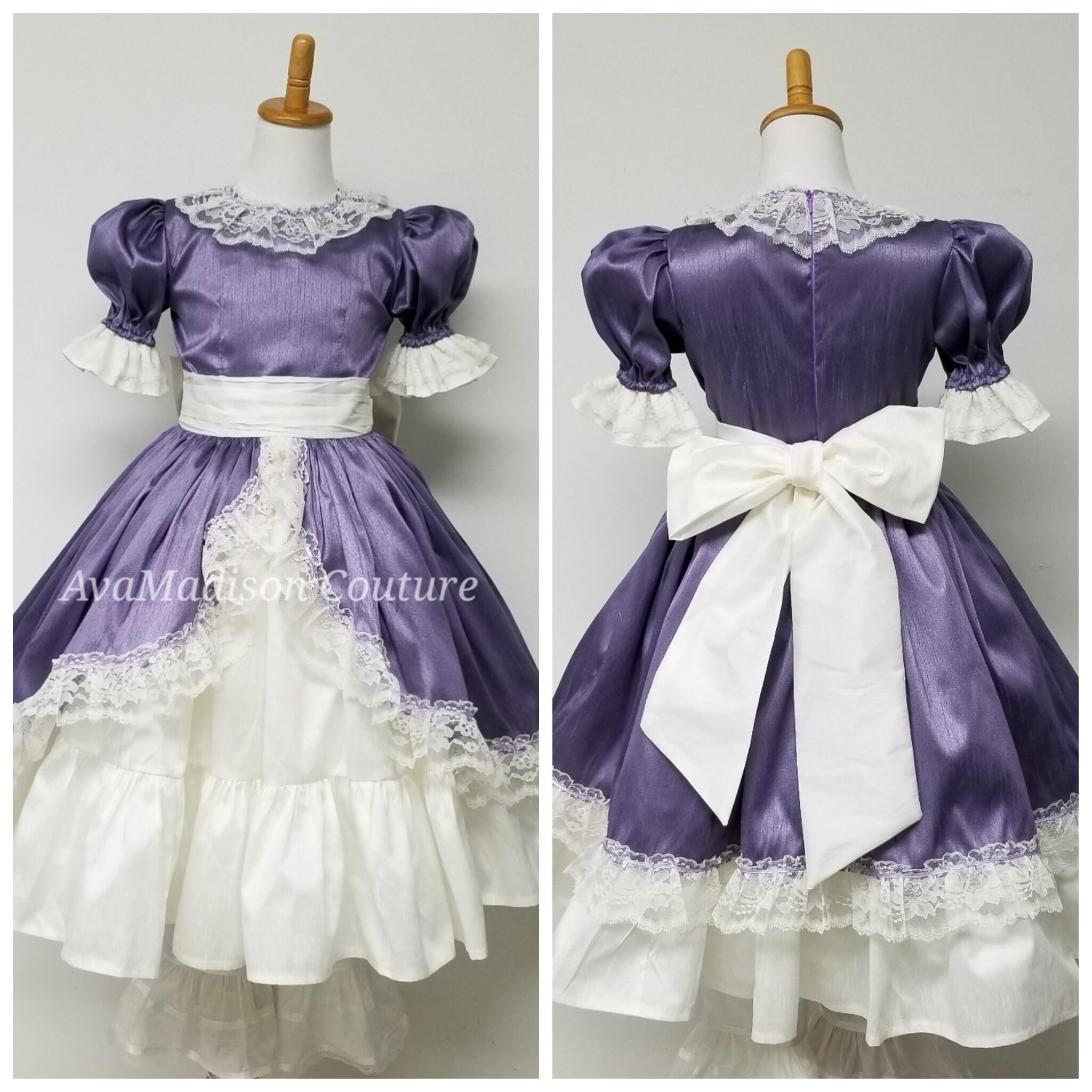 Avalynn Princess Girl Dress Ruffles Puff Sleeves Ribbon