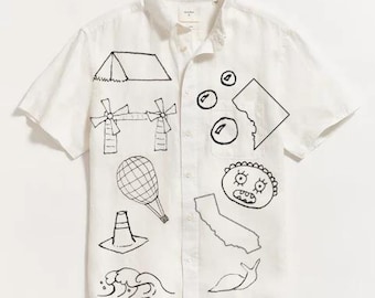 For Kyle - Altered Shirt with Short-Sleeves - Embroidered with Personalized Design - Unique Upcycled Clothing