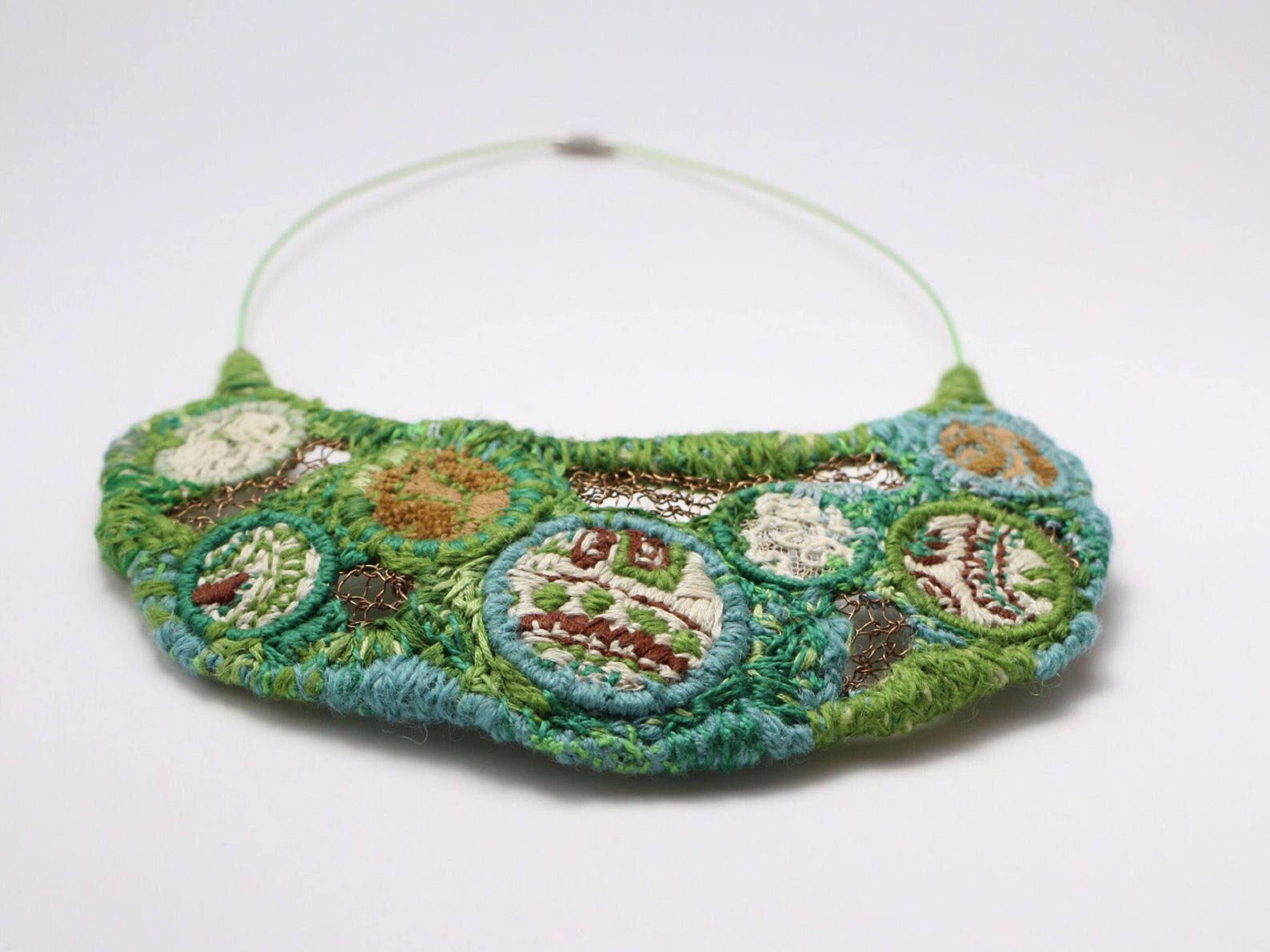 Embroidered Jewelry Necklace Embroidered Bib Necklace Yarn Etsy