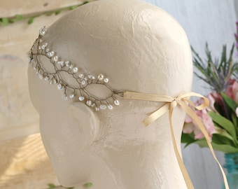 Coiffe de mariée en perles, serre-tête en perles, liane de cheveux de mariée pour mariage en montagne rustique Cottagecore