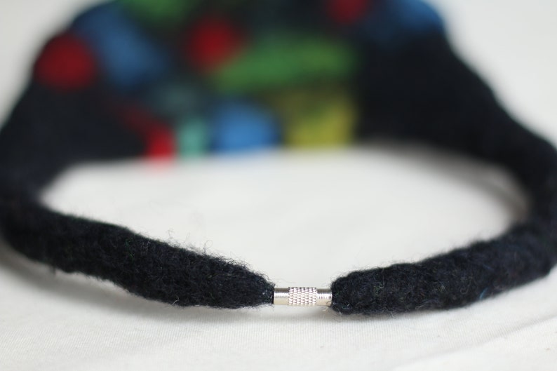 Unusual Black Necklace Stained Glass Style Handmade Choker Necklace Needle Felted Necklace Art Nouveau Necklace Colorful Bib Necklace