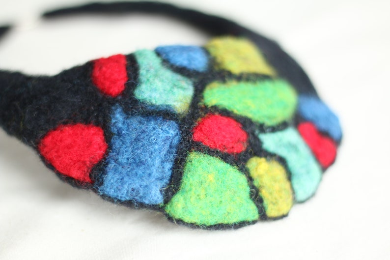 Unusual Black Necklace Stained Glass Style Handmade Choker Necklace Needle Felted Necklace Art Nouveau Necklace Colorful Bib Necklace