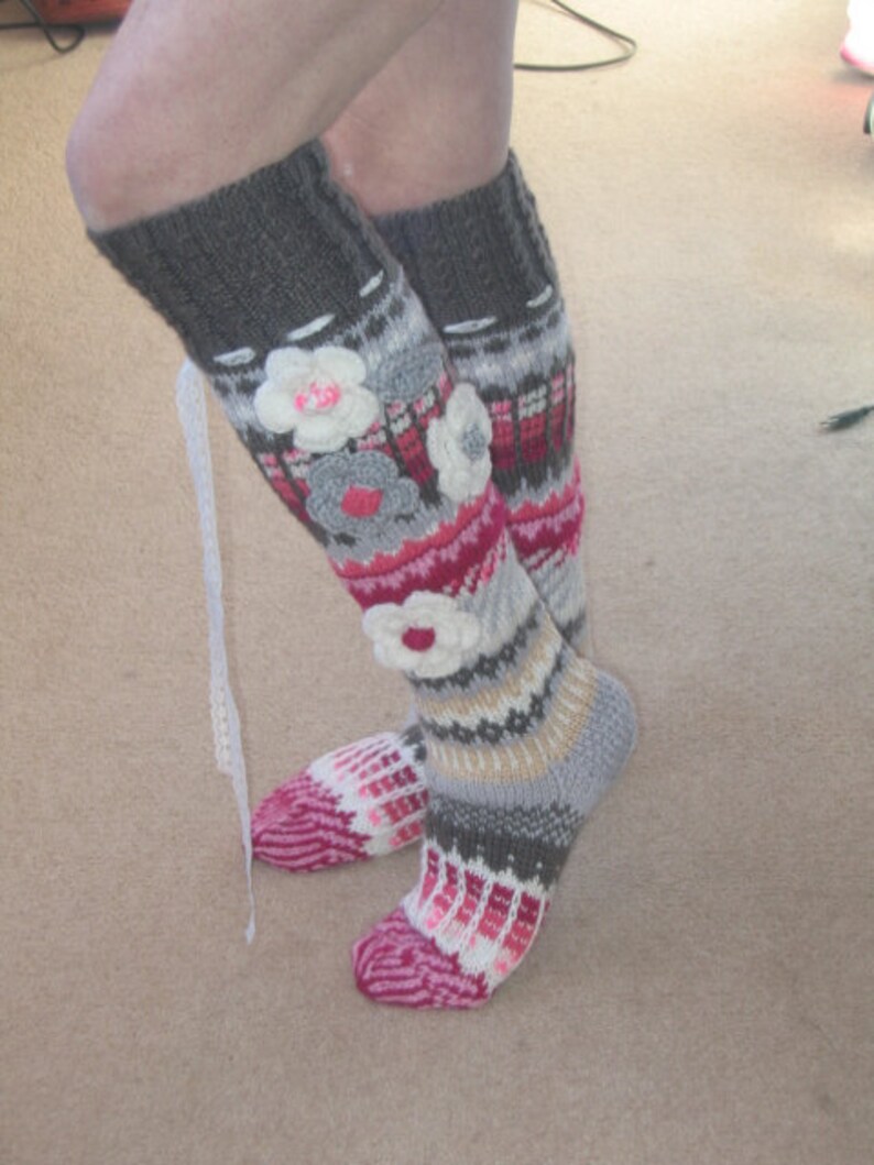 made to order summer garden knee high hand knitted socks