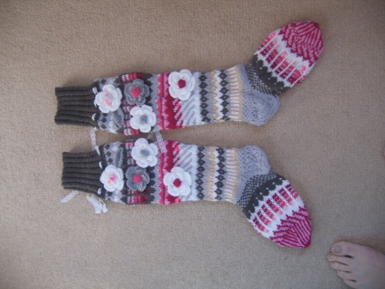 made to order summer garden knee high hand knitted socks