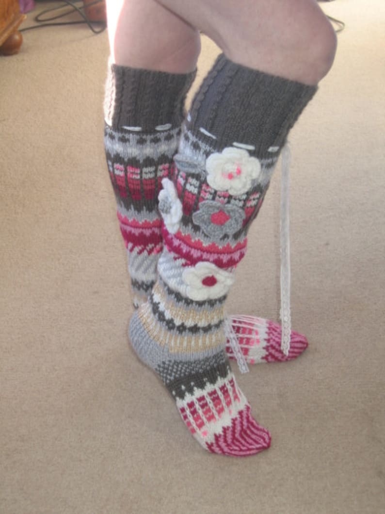 made to order summer garden knee high hand knitted socks