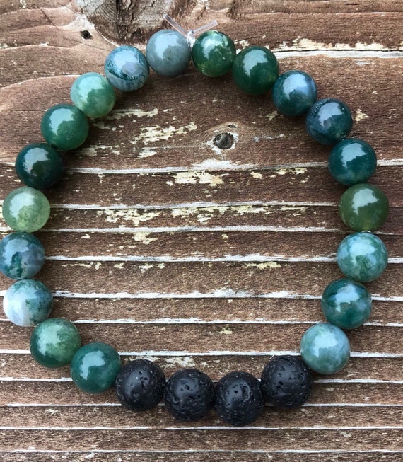 Great Gift! Moss Agate Lava Bead Diffuser Bracelet Use With