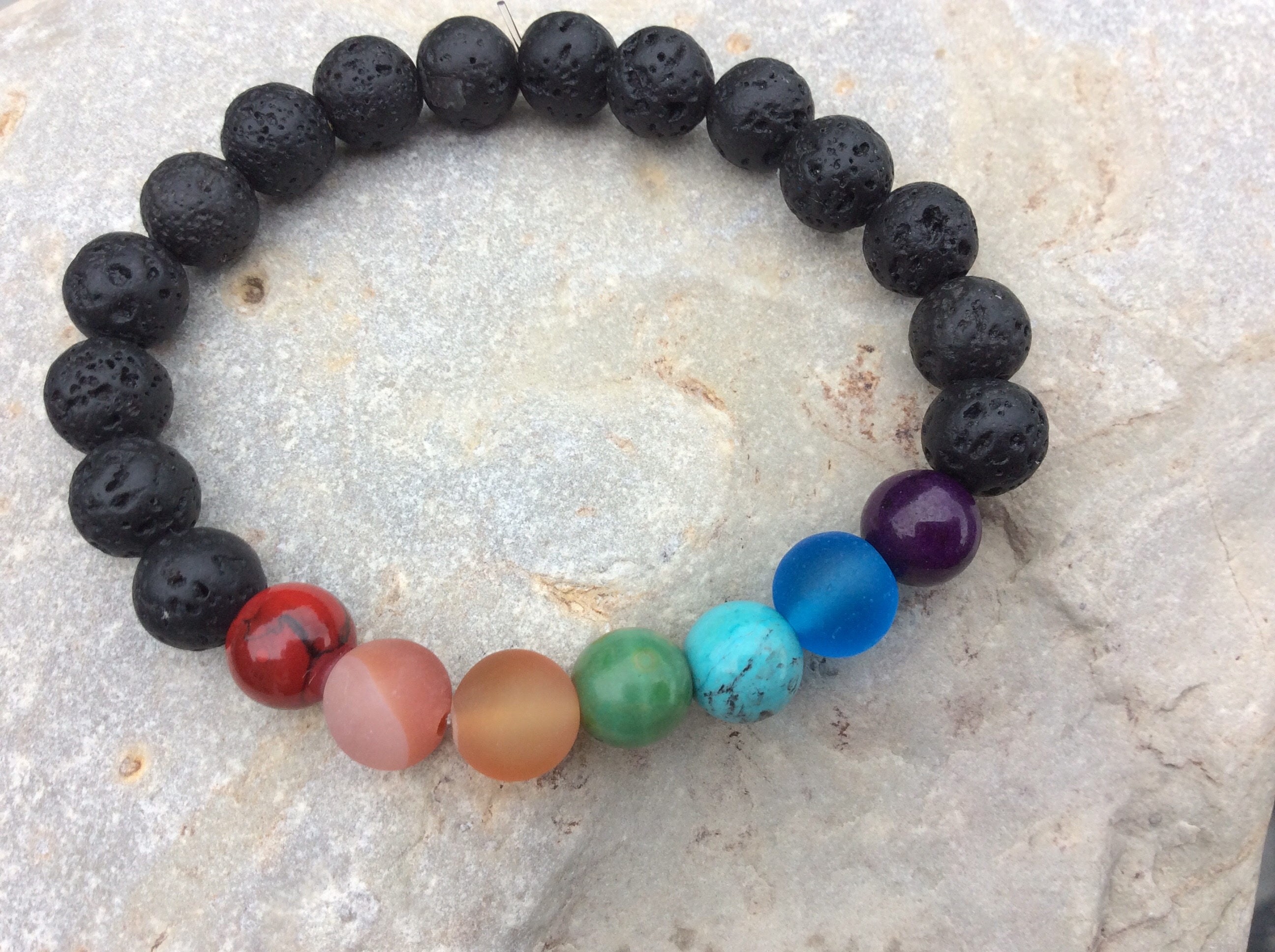 7 Chakras Aromatherapy lava stone diffuser bracelet for Etsy