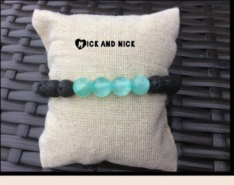 GIFT IDEA!Aromatherapy lava bead diffuser bracelet for essential oils- 8 mm turquoise glass beads