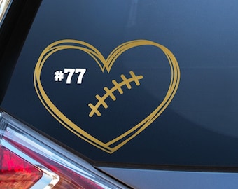 Football Heart Decal, Car Decal, Football Mom Vinyl, Personalized Sports Number Decal, Football Mom Sticker, Proud Football Mom