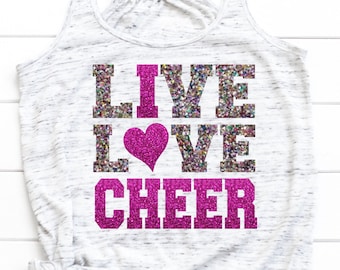 Live Love CHEER  Iron On, Love Cheerleading Iron On Transfer, Glitter Megaphone, DIY Cheer Shirt, Cheer Heat Transfer
