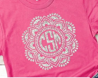 Glitter Mandala Monogram Iron On, Monogram Iron On Transfer, Iron On Letters, Glitter Vinyl, Heat Transfer Monogram