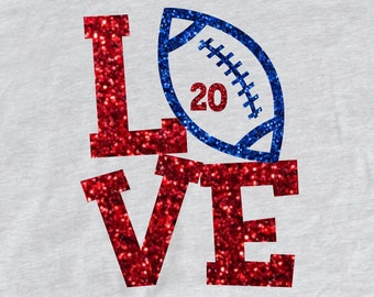 Glitter Football LOVE Iron On,  LOVE Football Iron On Transfer, DIY Football Shirt, Football Heat Transfer