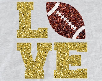 Glitter Football LOVE Iron On,  LOVE Football Iron On Transfer, DIY Football Shirt, Football Heat Transfer