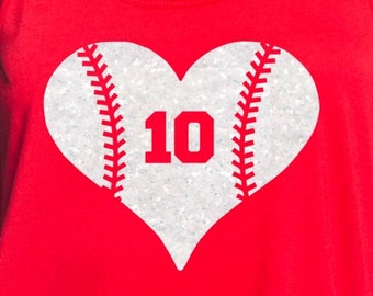 Glitter Baseball Heart Iron On, Baseball Girlfriend, Baseball Mom Iron On Transfer, DIY Baseball Mom Shirt, Personalized Baseball Number