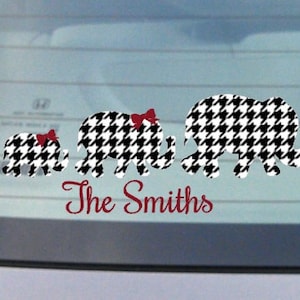 Houndstooth Elephant Family Vinyl Decal / Car Decal / Crimson Elephant / Elephant Wall Decals