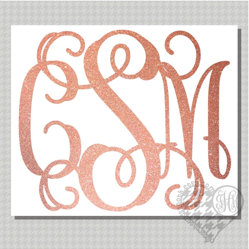 Glitter Monogram Decal, Glitter Car Decal, Glitter Monogram Car Decal, Laptop Decal, Rose Gold Decal, Glitter Decal 