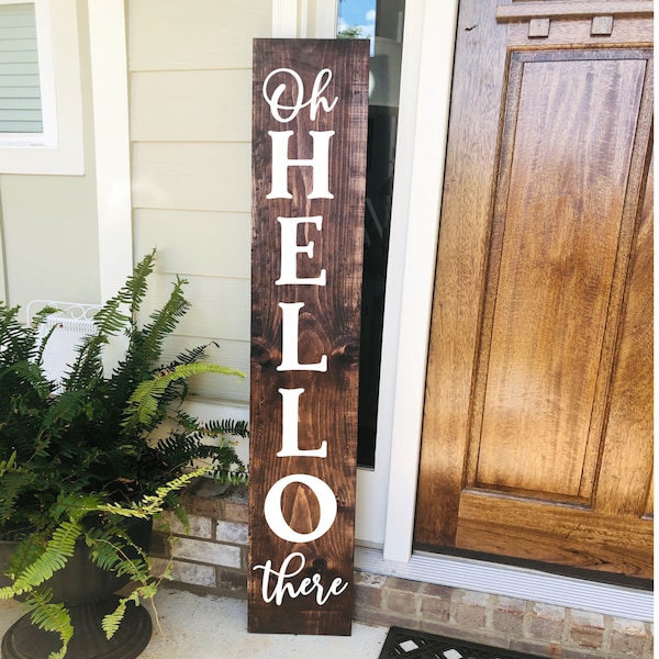 Oh Hello There, Front Porch Welcome Decal, Vertical Welcome Sign Decal, Farmhouse Decor, Welcome Door Decal