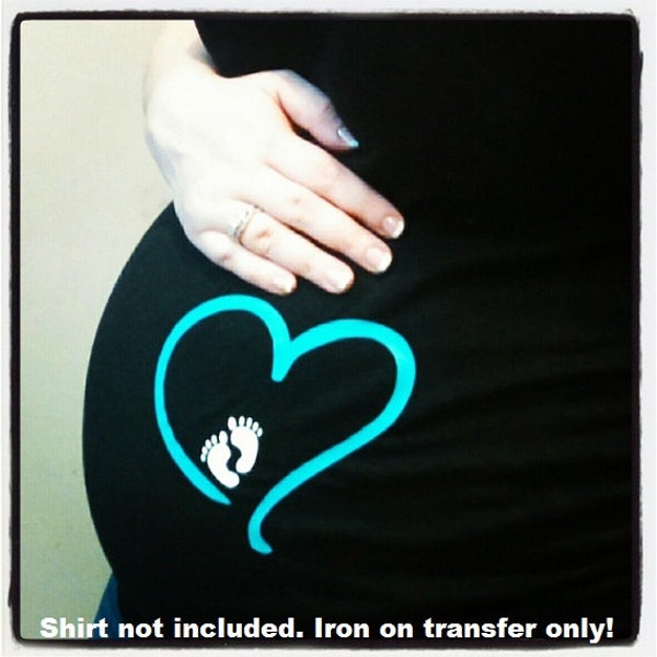 Maternity Iron on, DIY Maternity Shirt, Baby Footprint Heart Iron On