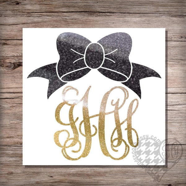Glitter Bow Monogram Decal, Glitter Monogram Car Decal, Tumbler Decal, Laptop Decal, Tablet Decal, Glitter Phone Decal