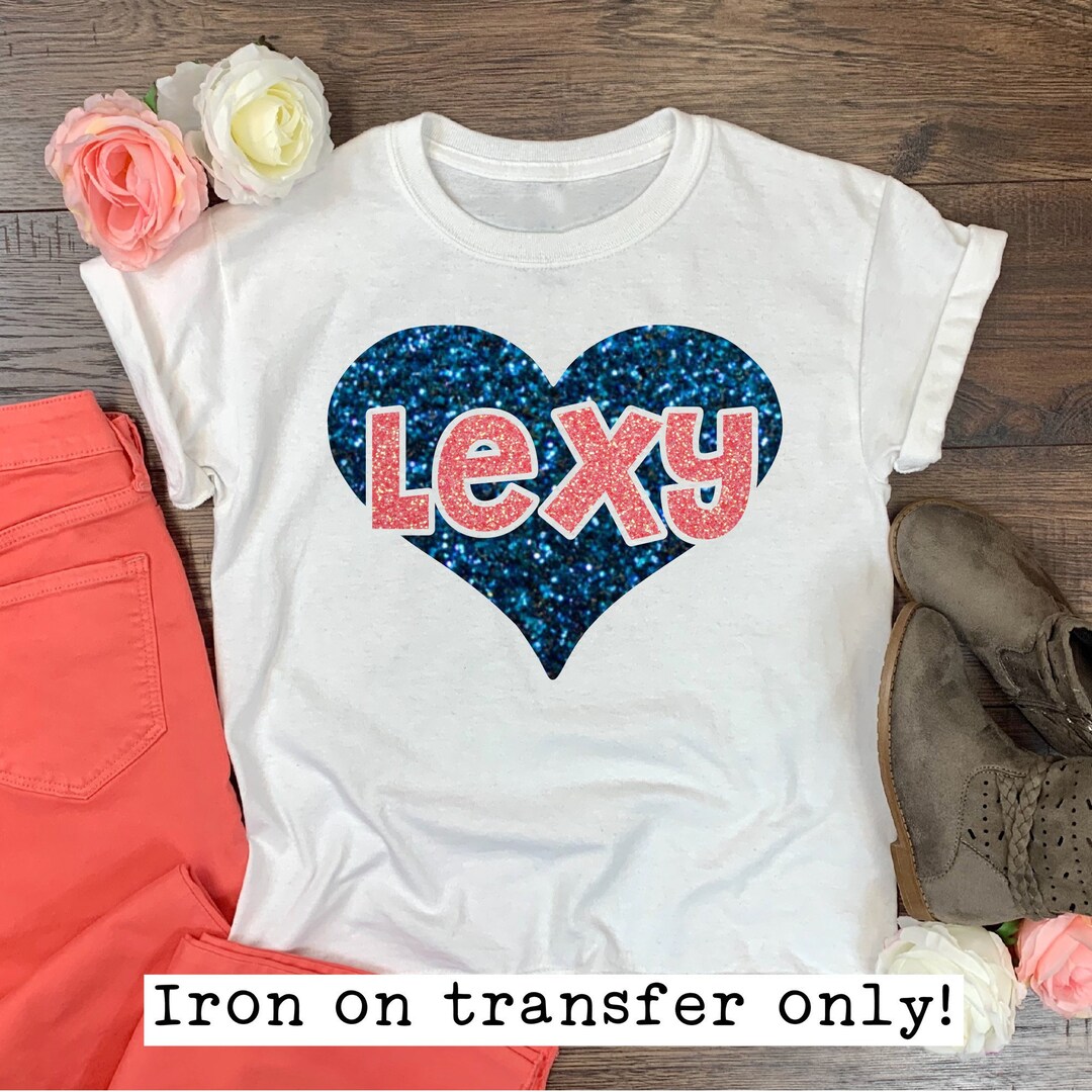 Personalized Glitter Iron On, Iron on Heart Transfer, Glitter Name Iron