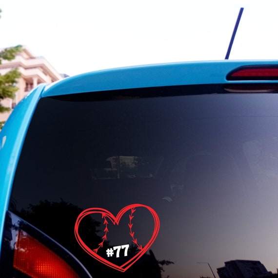 Baseball Heart Decal, Car Decal, Baseball Mom Vinyl, Personalized Sports Number Decal, Baseball Mom Sticker, Proud Baseball Mom