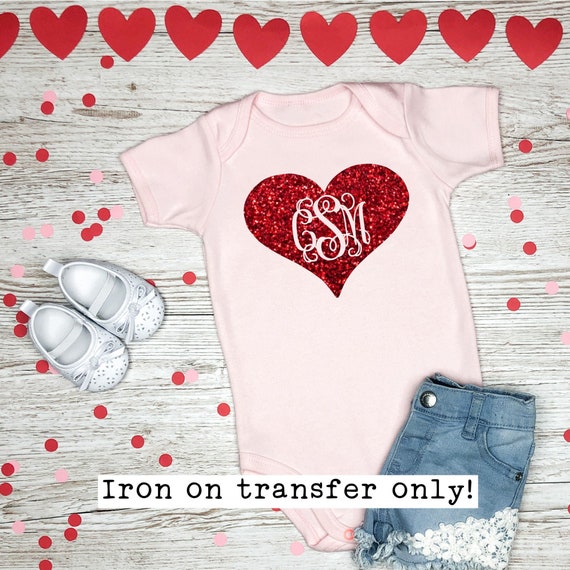 Glitter Heart Monogram Iron On, Valentines Day Iron On, Monogram