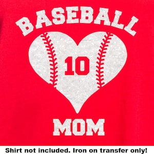 Baseball Mom, Glitter Baseball Heart Iron On, Baseball Girlfriend, Baseball Number, DIY Baseball Mom Shirt, Baseball Bling