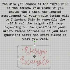 K&ouml;nnte beinhalten: Ein Designbeispiel mit dem Text "Design Example" in rosafarbener Glitzer Schrift. Das Design ist 5 Zoll breit und 3,39 Zoll hoch.