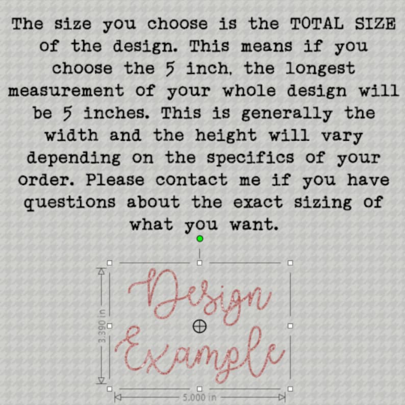 K&ouml;nnte beinhalten: Ein Designbeispiel mit dem Text "Design Example" in rosafarbener Glitzer Schrift. Das Design ist 5 Zoll breit und 3,39 Zoll hoch.