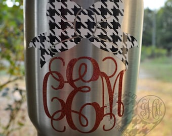 Hundtandsmönster med glittermonogram, glittermonogram, bildekal, laptopdekal, glittertumblerdekal, hundtandsmönster med monogram, glitterdekal